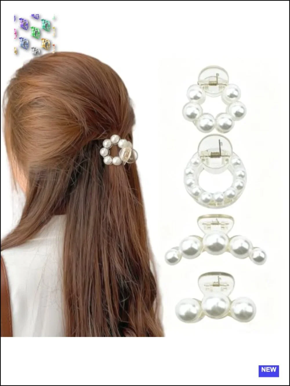 Set of 4 Mini Pearl Hair Claw Clips with Strong Spring Hold